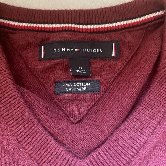 Tommy Hilfiger Sweater Men Medium Burgundy Pima Cotton Cashmere Knit Pullover - Picture 4 of 12